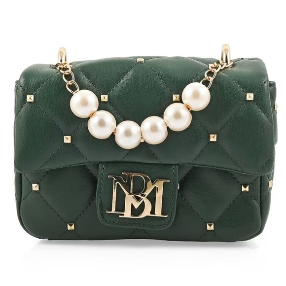 Badgley Mischka Handbags - Badgley Mischka ✦ Pearl Crossbody Bag ✦ Green Quilted Vegan Leather Studded Flap